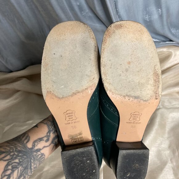 retro 70s green brogue block heel shoes (the Aly modshoes) - Picture 6 of 11